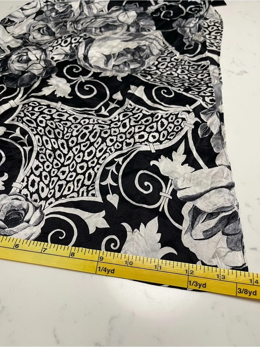 St. John Black & White Floral Silk Oblong Scarf Wrap
